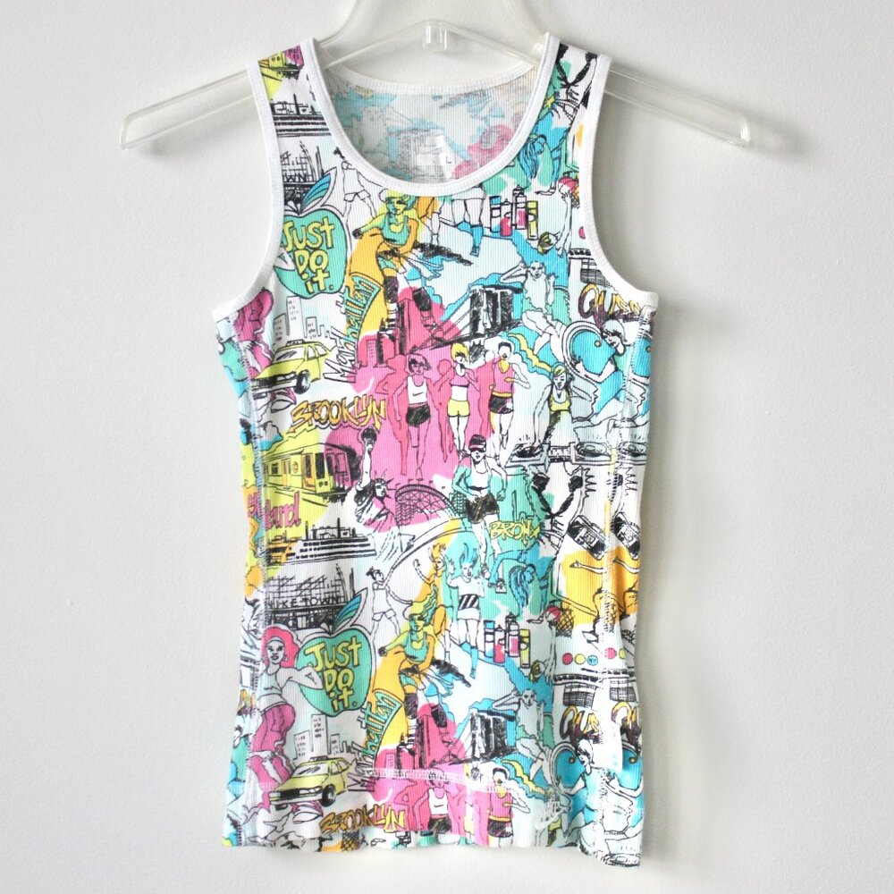 Nike Vintage Y2K 100% Cotton Colorful NYC Pattern Sleeveless Scoop Tank Top XS